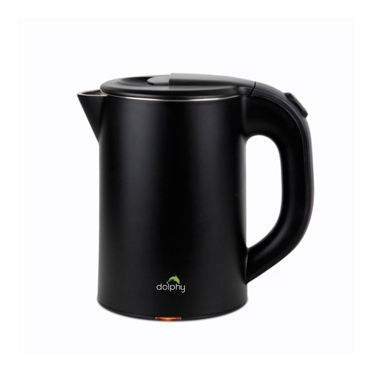 Black electric kettle with ergonomic handle and lid