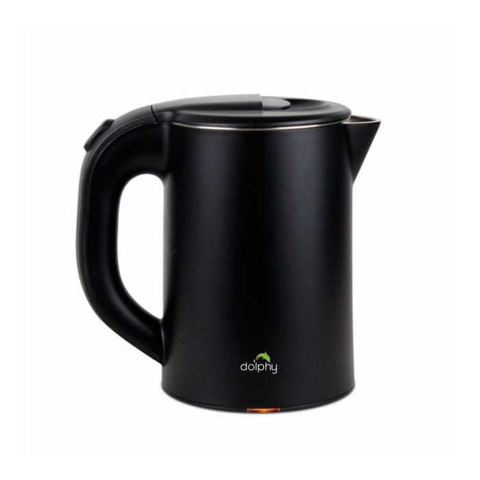 Black electric kettle with handle and spout