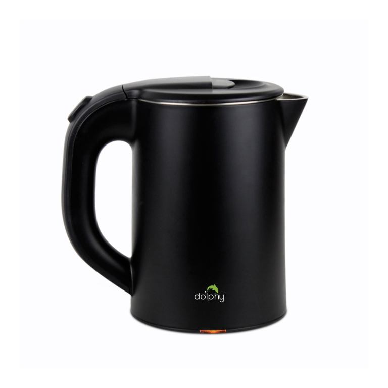 Black electric kettle with handle and spout