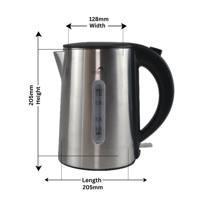 1.0l brushed silver stainless steel kettle Stainless steel electric kettle with dimensions.