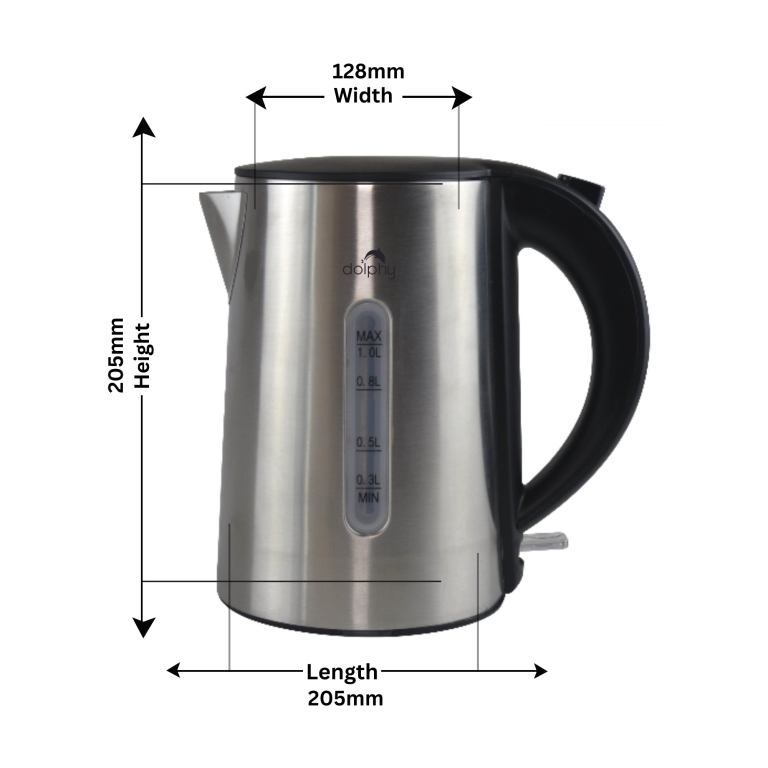 1.0l brushed silver stainless steel kettle Stainless steel electric kettle with dimensions.