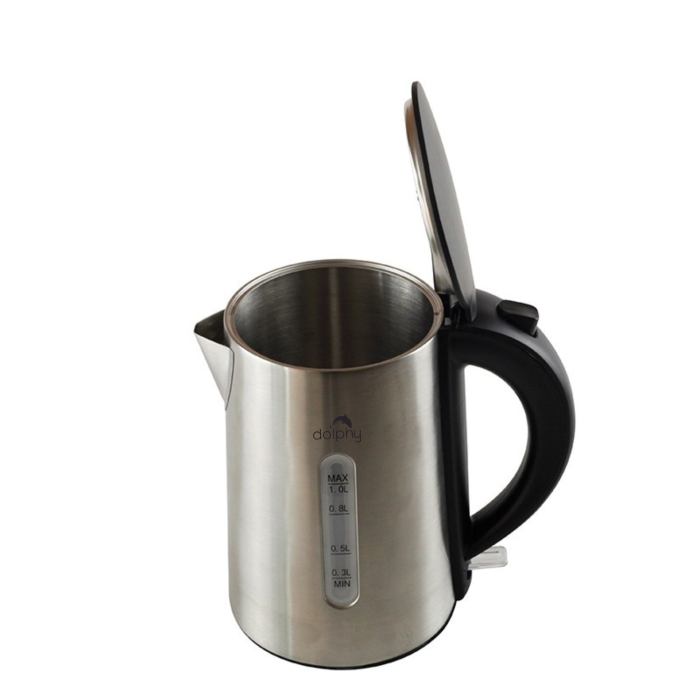 1.0l brushed silver stainless steel kettle Stainless steel electric kettle with open lid
