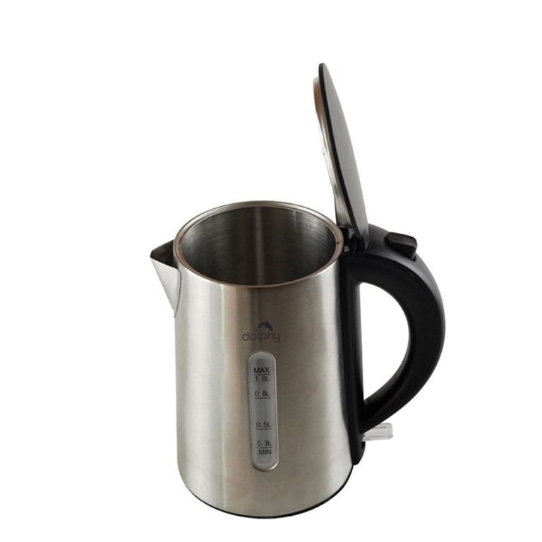 1.0l brushed silver stainless steel kettle Stainless steel electric kettle with open lid