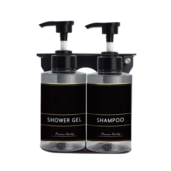 v959 dsdr0149 202507050145 00.jpg Shower gel and shampoo bottles, black labels.