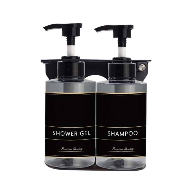 v959 dsdr0149 202507050145 00.jpg Shower gel and shampoo bottles, black labels.
