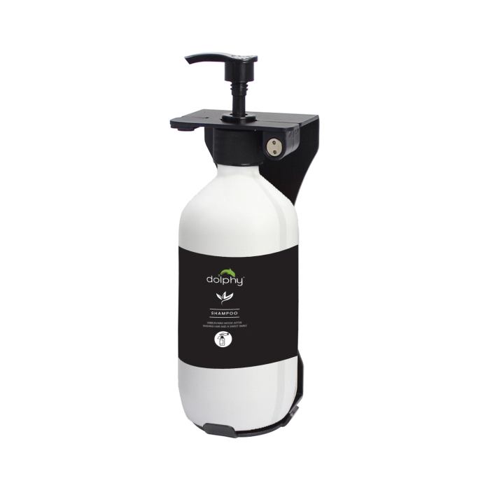 Wall-mounted white shampoo dispenser bottle