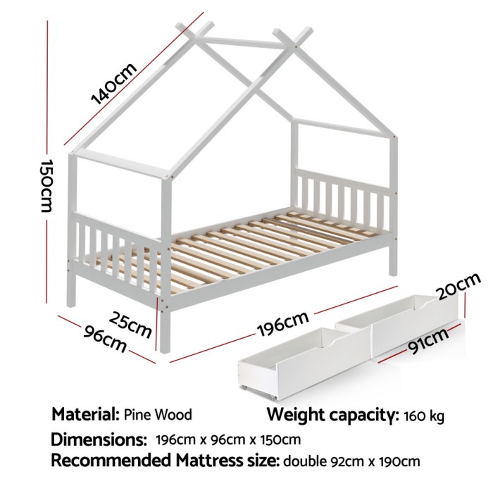 artiss bed frame wooden base kids single timber house with 2 storage drawers beds white