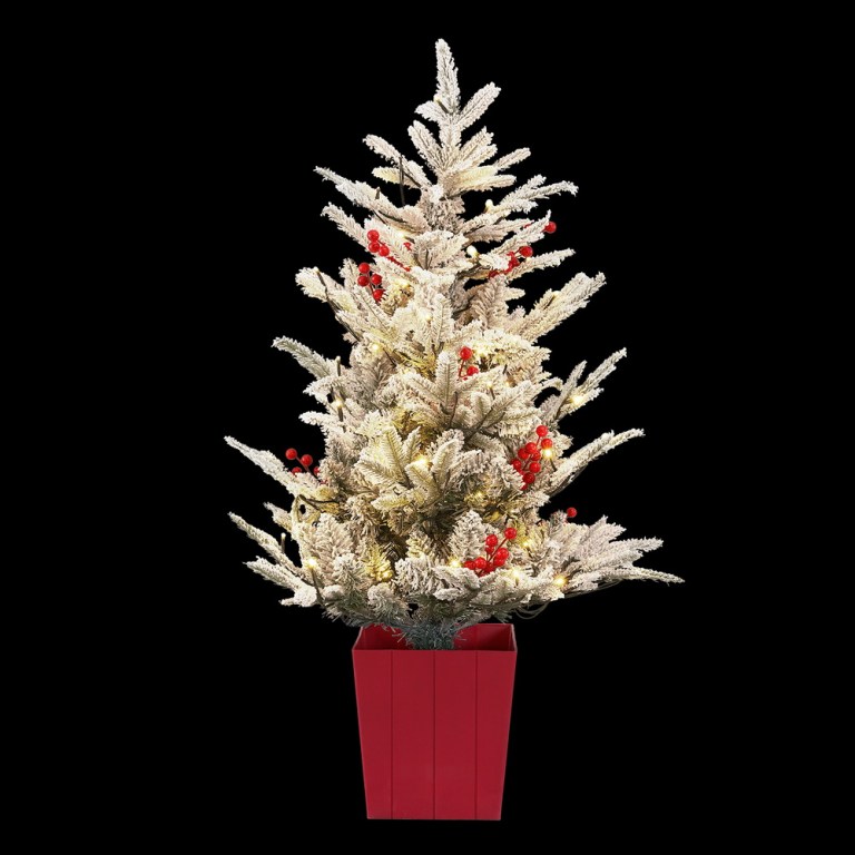 jingle jollys christmas tree 1m led potted xmas party decor red barries flocked