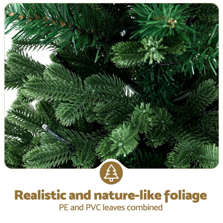 jingle jollys christmas tree 1.2m led potted xmas tree party decor 8 light modes Close-up of artificial Christmas tree branch.