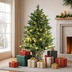 jingle jollys christmas tree 1.2m led potted xmas tree party decor 8 light modes Christmas tree with presents and decorative lights.
