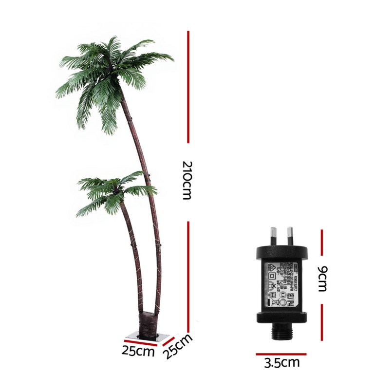 Artificial palm tree and adapter dimensions comparison.