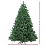 Artificial Christmas tree, 210cm tall, 145cm wide.