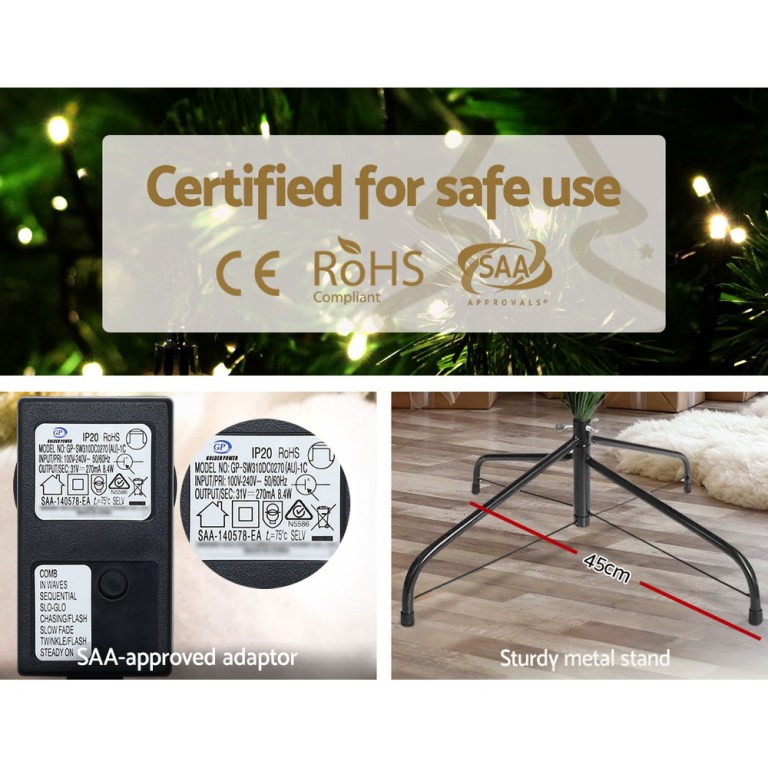 Christmas lights, SAA-approved adaptor, metal stand, certified safe