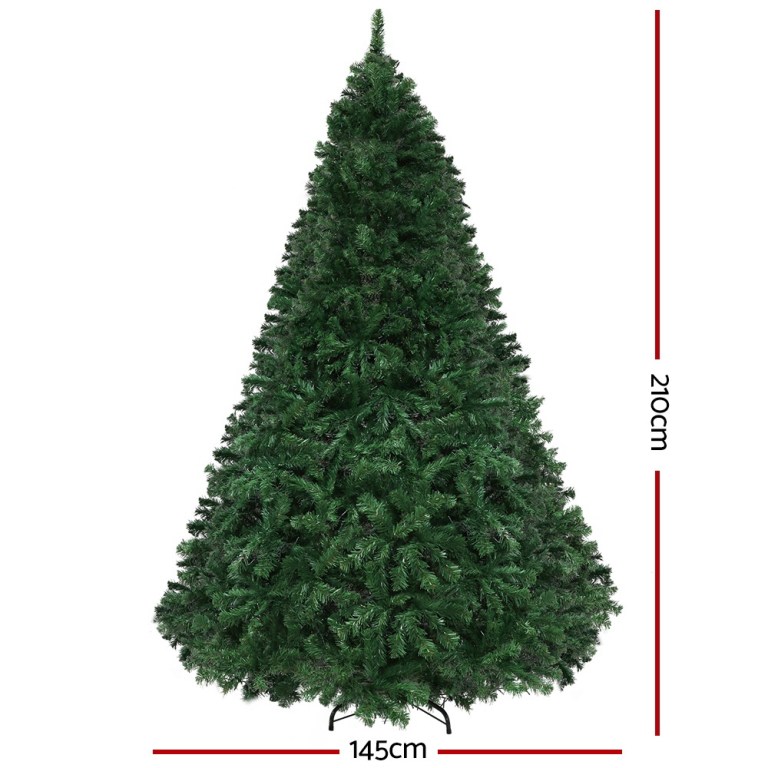 Artificial Christmas tree, 210cm tall, 145cm wide.