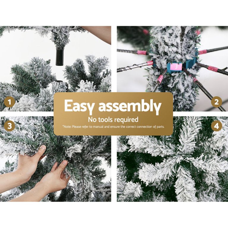 jingle jollys christmas tree 2.4m xmas tree decorations snow flocked 1500 tips Christmas tree assembly with step-by-step guide.