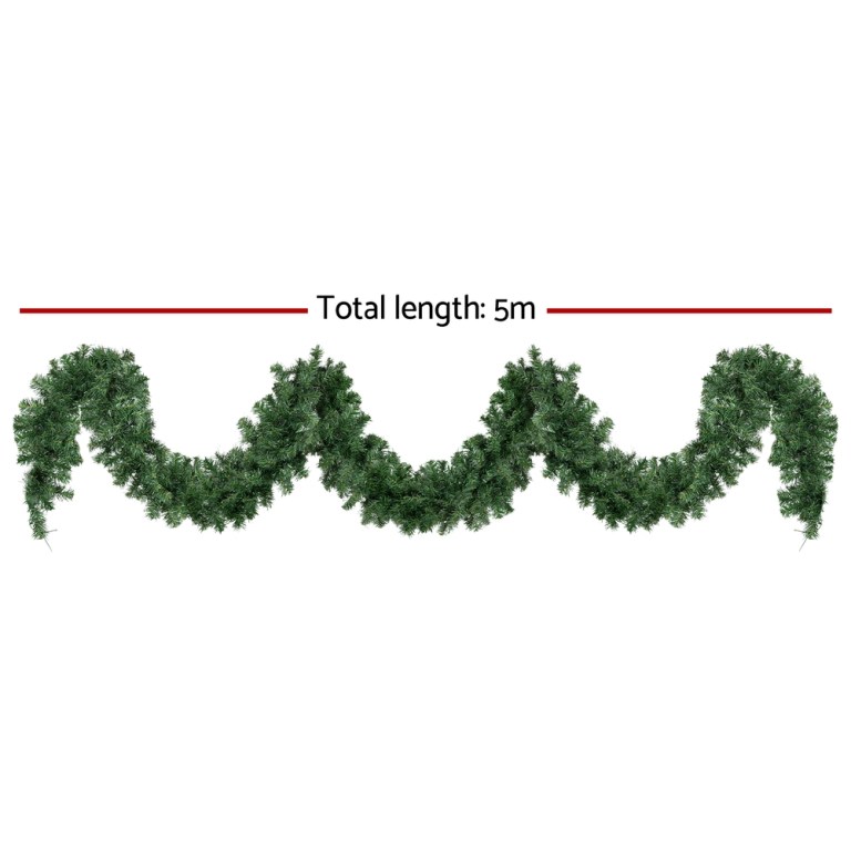 jingle jollys 5m christmas garland led lights party xmas decorations 380 tips Green Christmas garland, total length 5 metres.