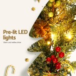 jingle jollys 3m christmas garland pre lit led with pine cones xmas decor green Christmas tree with LED lights and ornaments.