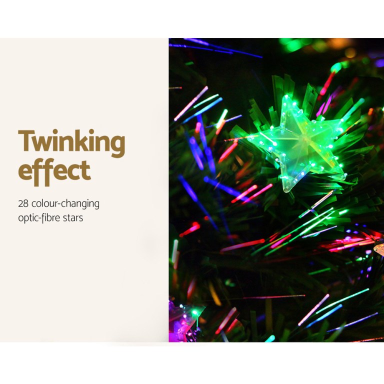 jingle jollys 1.5m christmas tree optic fibre led xmas tree multi colour Colour-changing optic-fibre stars with twinkling effect.