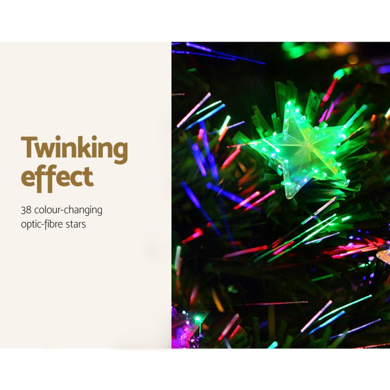 jingle jollys 1.8m christmas tree optic fibre led xmas tree multi colour Colour-changing optic-fibre stars twinkling.