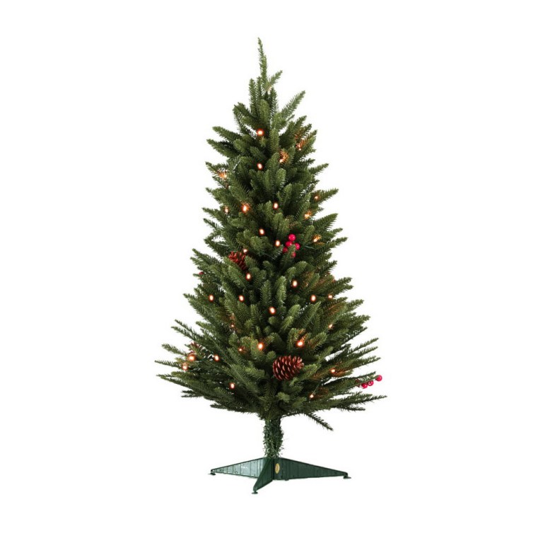 xm tr mini 3ft led 191763 00.jpg Decorated Christmas tree with pine cones and lights.