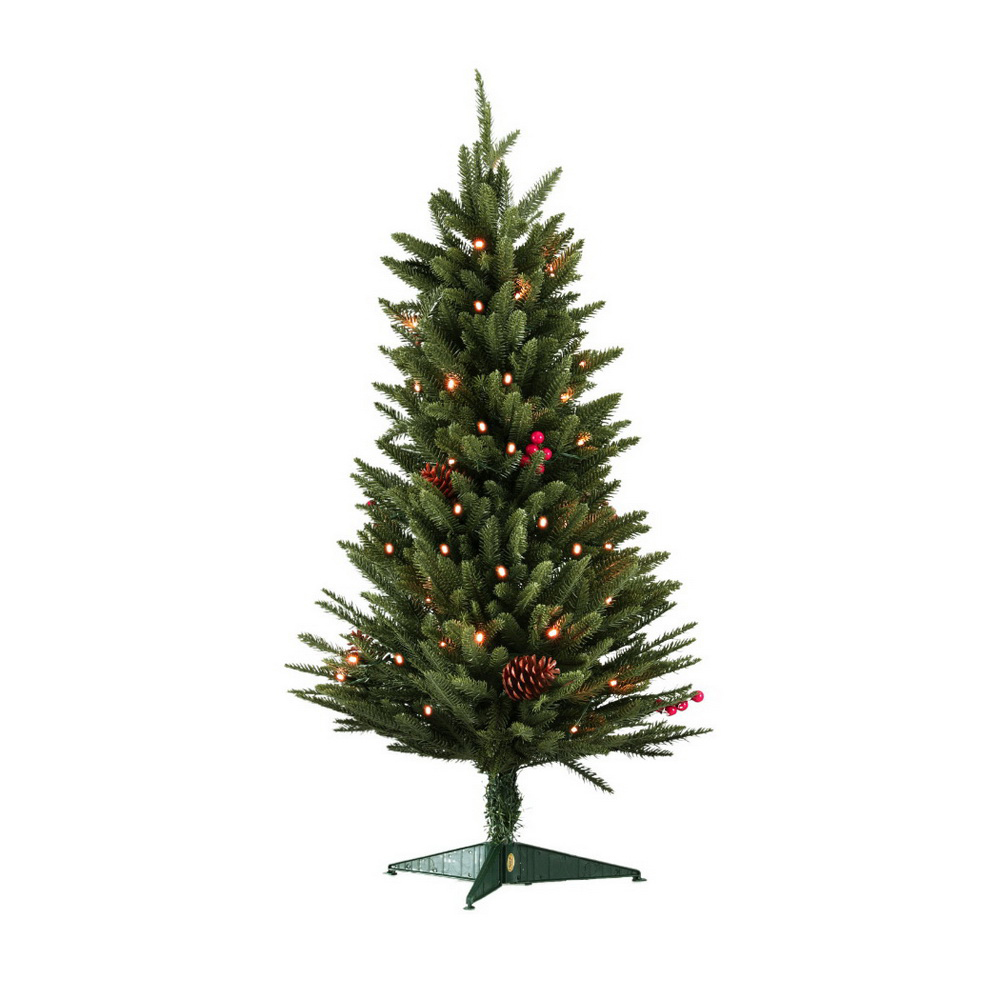 xm tr mini 3ft led 191763 00.jpg Decorated Christmas tree with pine cones and lights.