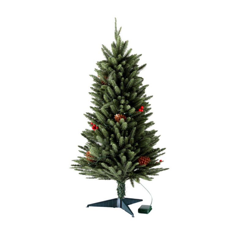 jingle jollys mini christmas tree 90cm led xmas tree party decorations Artificial Christmas tree with pinecones and berries.
