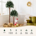 jingle jollys christmas tree 1.5+1m led xmas palm tree party decorations 2 in 1 Christmas decorations with small Santa, gifts, and trees in room.