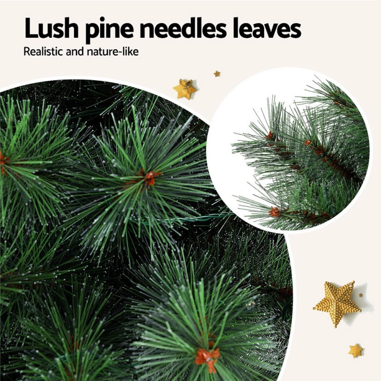jingle jollys christmas tree 1.5+1m led xmas palm tree party decorations 2 in 1 Realistic lush pine needle branches with close-up view.