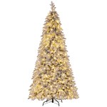 xm tr pencil 7ft led 202508061628 00.jpg Artificial Christmas tree with lights and snow effect.