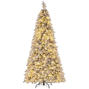 Artificial Christmas tree with lights and snow effect.