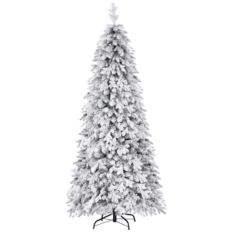 jingle jollys christmas tree 2.1m flocking pencil tree led xmas 860 tips white Artificial snow-covered Christmas tree, metal stand
