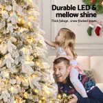 jingle jollys christmas tree 2.1m flocking pencil tree led xmas 860 tips white Man and child decorating snowy Christmas tree.