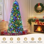 jingle jollys 1.8m pre lit christmas tree 8 mode multi colour 200 led light xmas Decorated Christmas tree with colourful LED lights indoors.