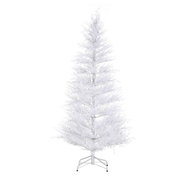 jingle jollys 1.8m led christmas tree 8 modes adjustable multi color light snowy White artificial Christmas tree on metal stand.