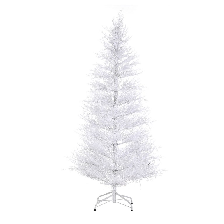 jingle jollys 1.8m led christmas tree 8 modes adjustable multi color light snowy White artificial Christmas tree on metal stand.