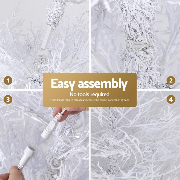 jingle jollys 1.8m led christmas tree 8 modes adjustable multi color light snowy Simple assembly of artificial white Christmas tree.