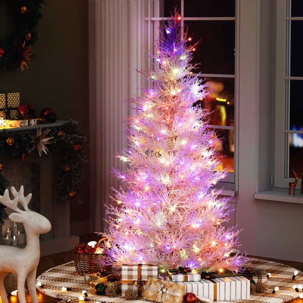 jingle jollys 1.8m led christmas tree 8 modes adjustable multi color light snowy White Christmas tree with colourful lights indoors.