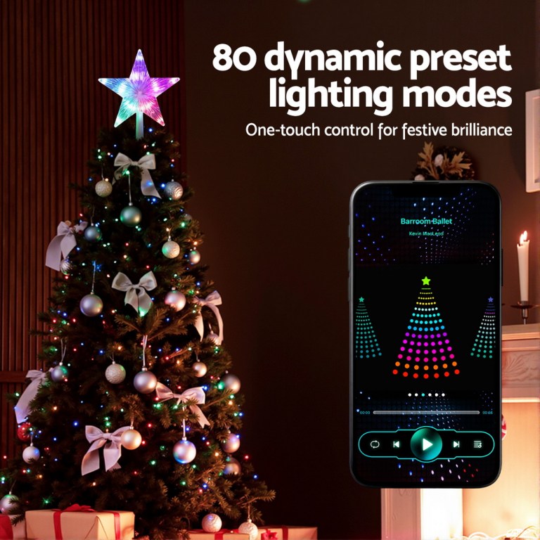 jingle jollys christmas tree topper star rgb led xmas decor 80 modes app control