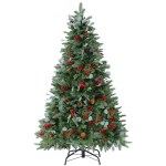jingle jollys christmas tree 1.5m 160 led xmas tree party decorations 355 tips Artificial Christmas tree with red berries and pinecones.
