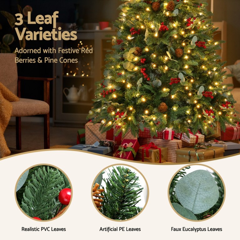 jingle jollys christmas tree 1.5m 160 led xmas tree party decorations 355 tips Christmas tree with lights, gifts, and three leaf varieties.