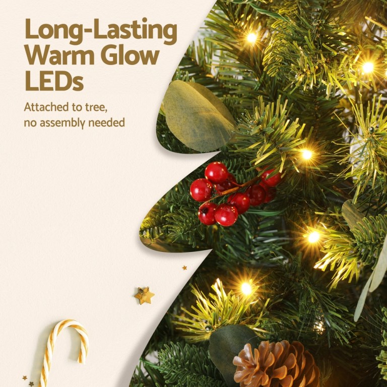 jingle jollys christmas tree 1.5m 160 led xmas tree party decorations 355 tips Christmas tree with warm LED lights and decorations.