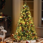 jingle jollys christmas tree 1.5m 160 led xmas tree party decorations 355 tips Christmas tree with lights and ornaments by fireplace.