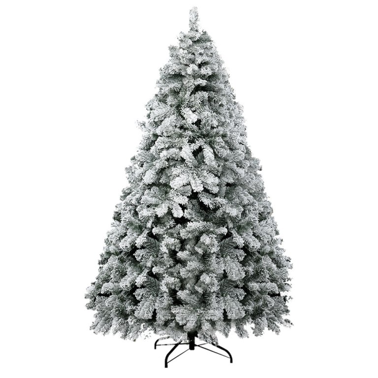 xm tr well 7f gs 23405 00.jpg Snow-covered artificial Christmas tree with stand.