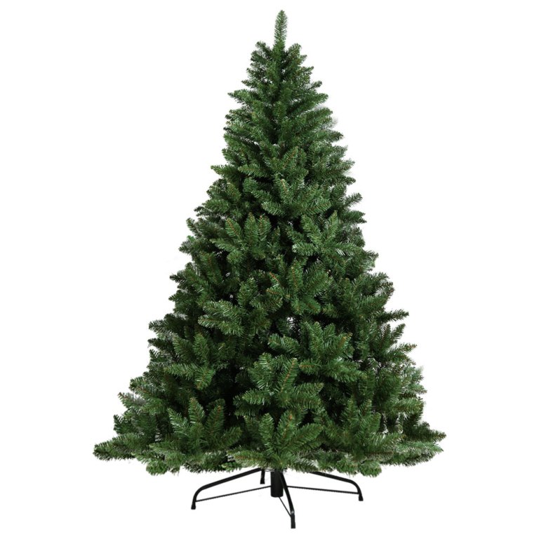 Artificial Christmas tree with green branches on stand.