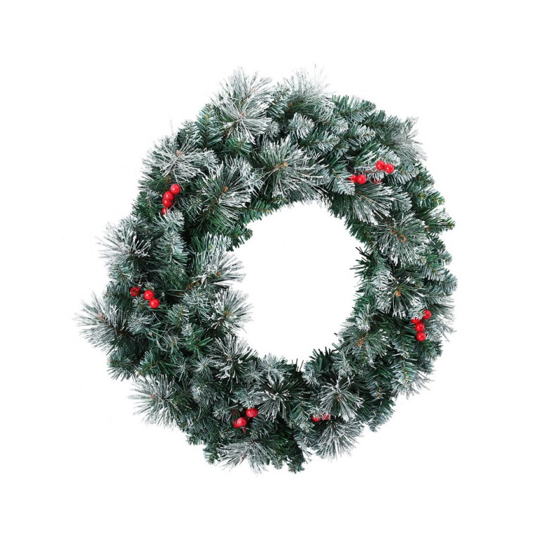 Frosted Christmas wreath with red berries