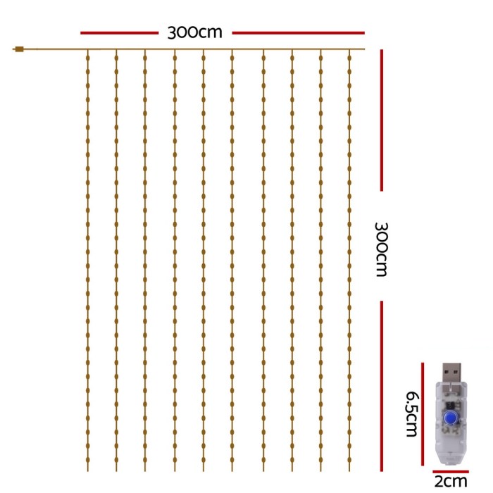 300cm USB curtain fairy lights dimensions