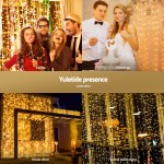 Group celebrations with festive lighting decorations.