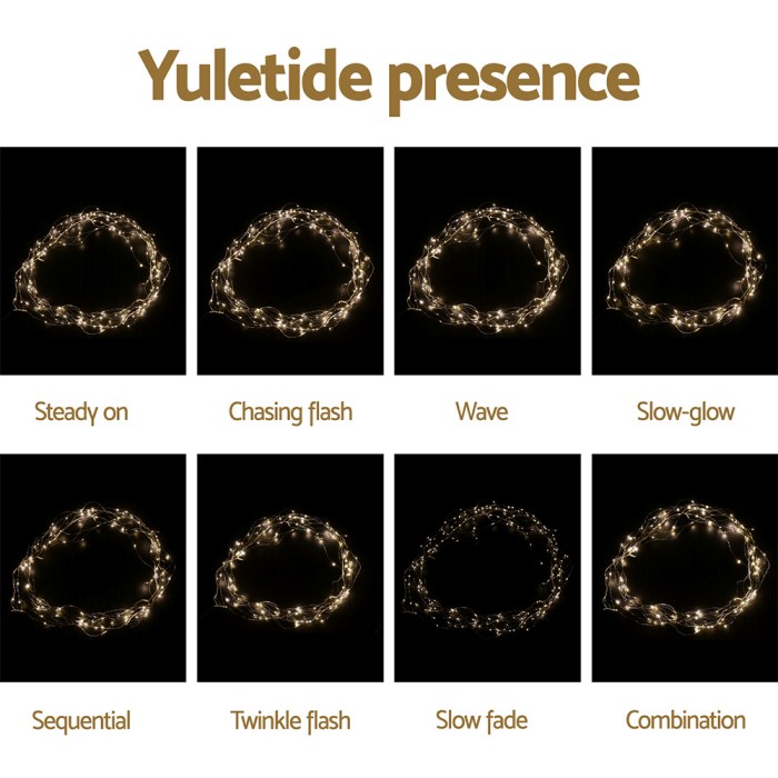 Yuletide lights with eight different flashing modes.