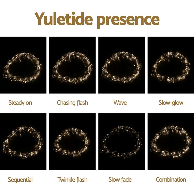 Yuletide lights with eight different flashing modes.
