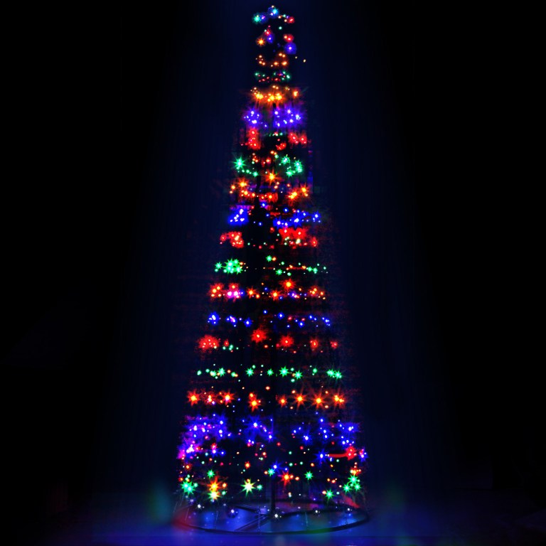 xmas fairy solar 12ft 88658 00.jpg Colourful Christmas tree with glowing lights.